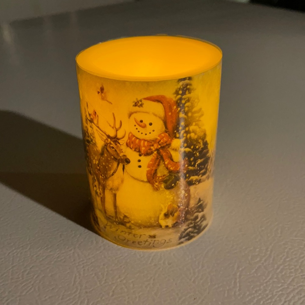Holiday Snowman Battery Operated Candle